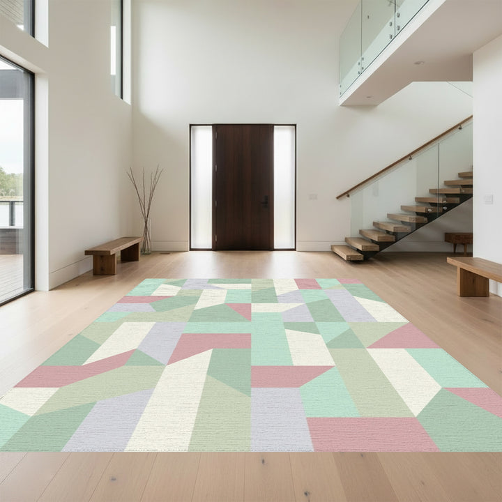 Pastel Geometric Interlocking Block Rug