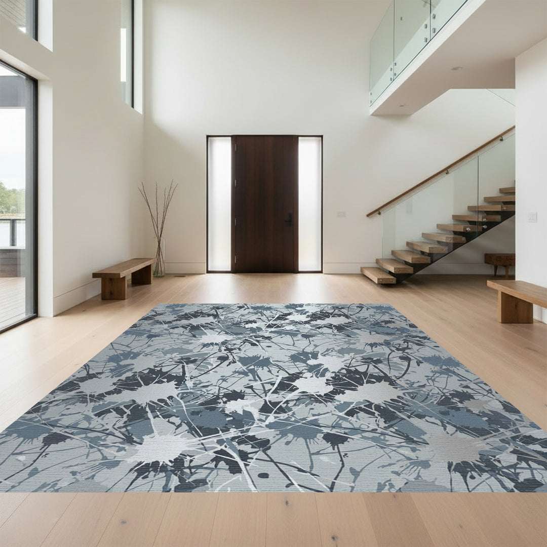 Gray Splatter Abstract Contemporary Rug