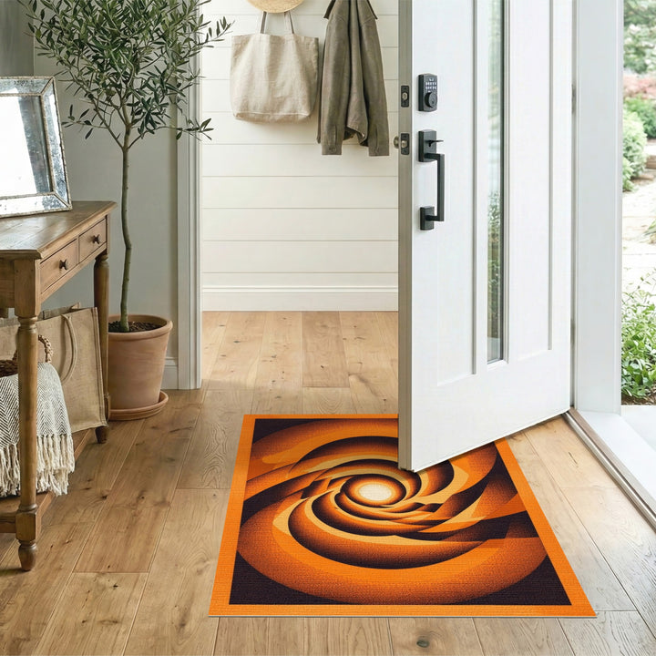 Geometric Modern Orange Vortex Swirl Area Rug