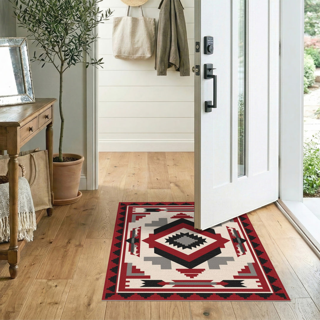 Red Southwestern Geometric Area Rug