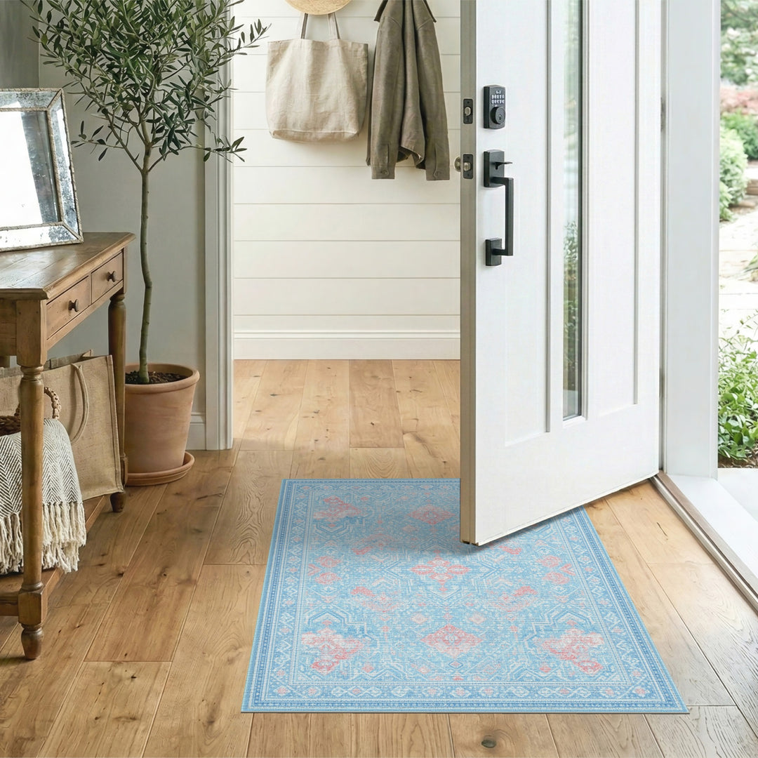 Light Blue Pink Persian Area Rug