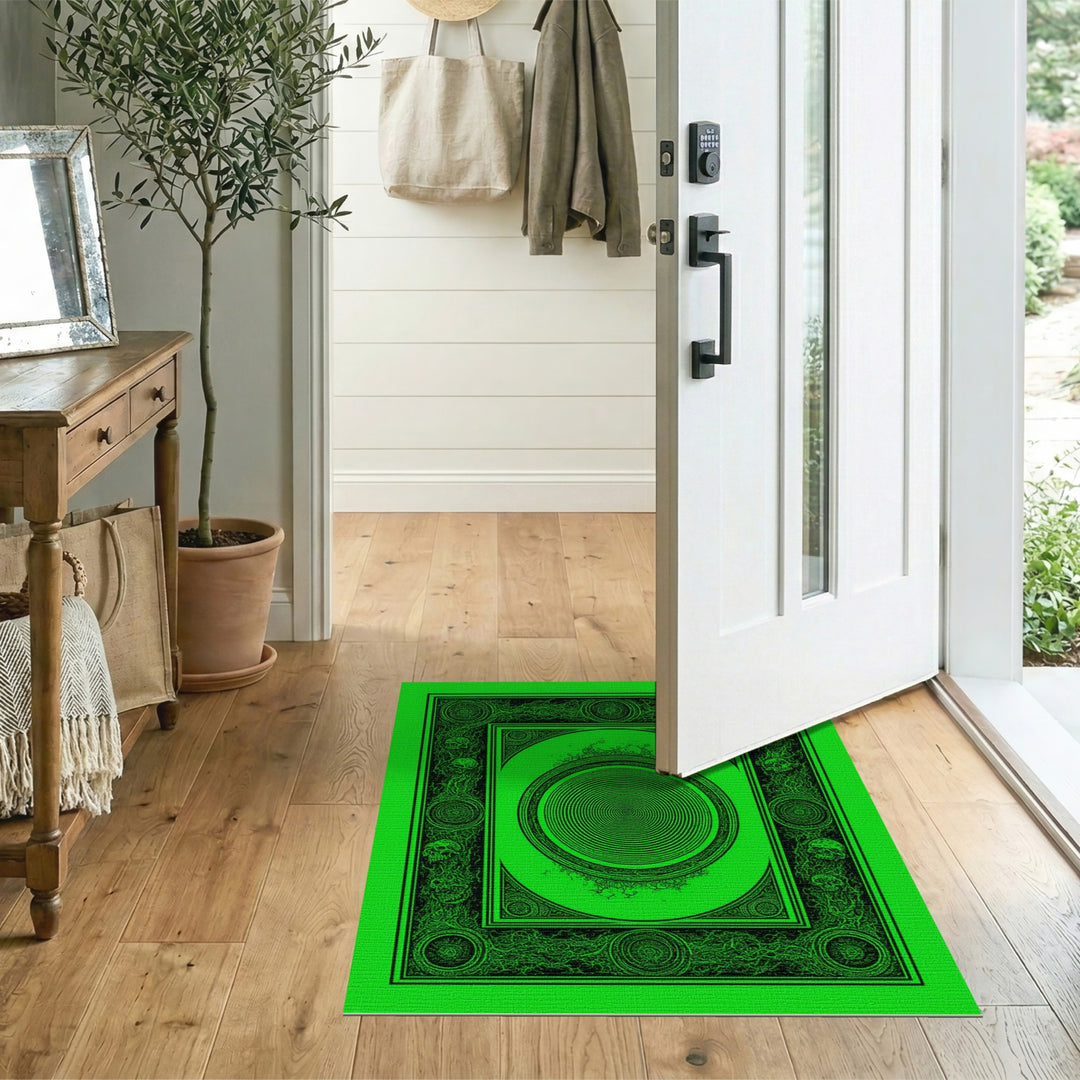 Green Skull Spiral Geometric Area Rug