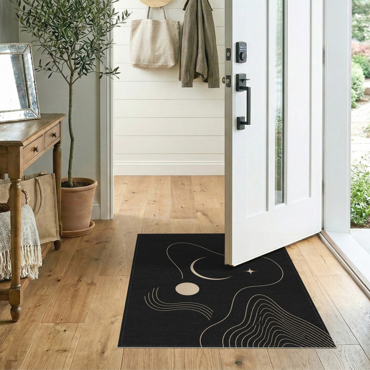 Black Abstract Moon Star Area Rug