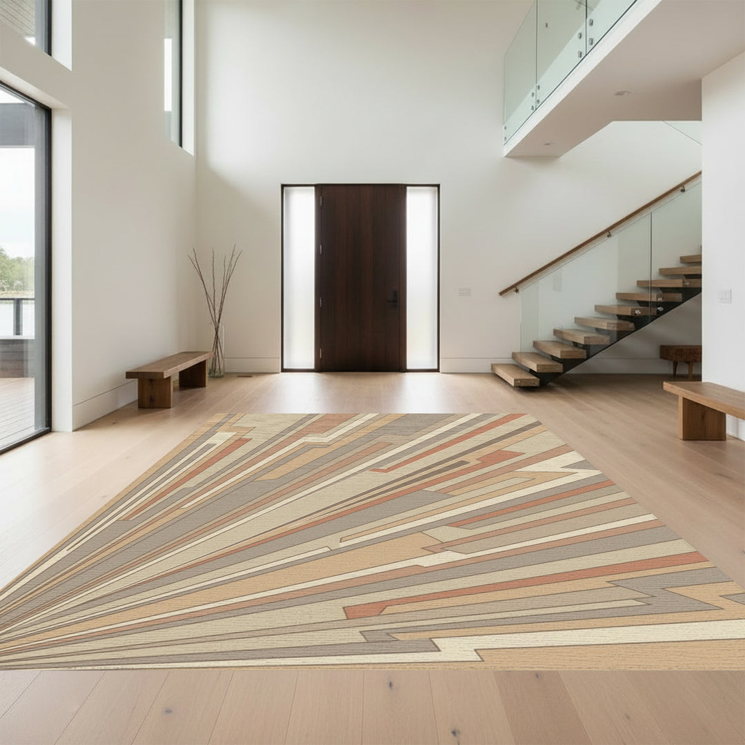Terracotta Brown Geometric Sunburst Rug