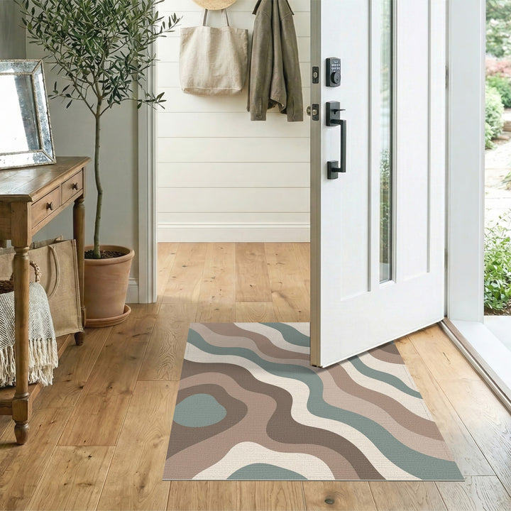 Abstract Wave Neutral Beige and Neutral Area Rug