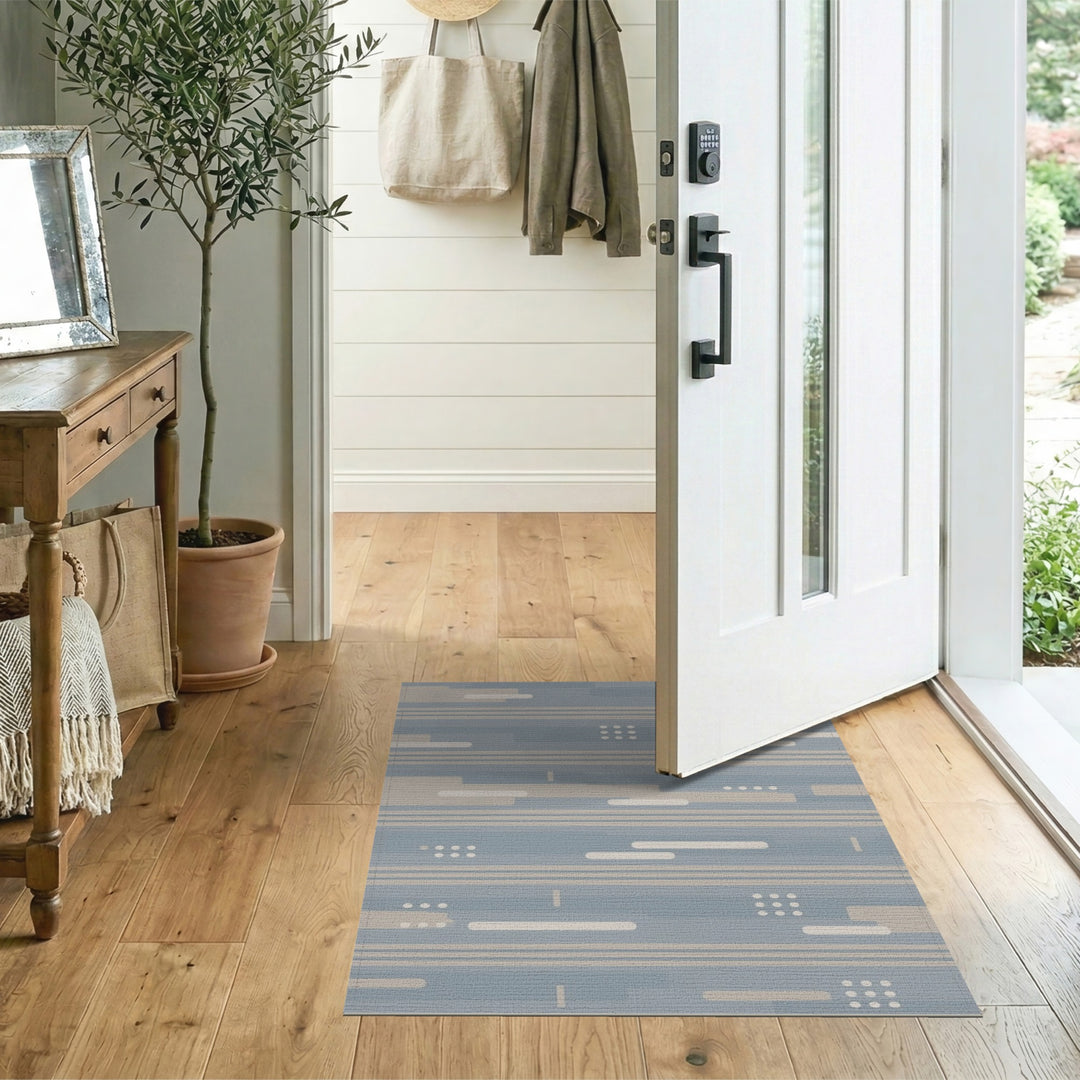 Blue Geometric Lines Area Rug