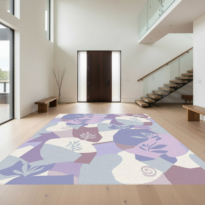 Purple Lilac Abstract Floral Collage Rug