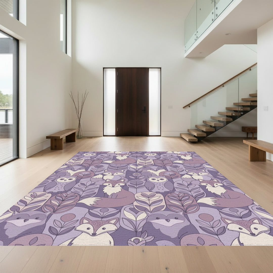 Whimsical Foxes and Owls Forest Rug