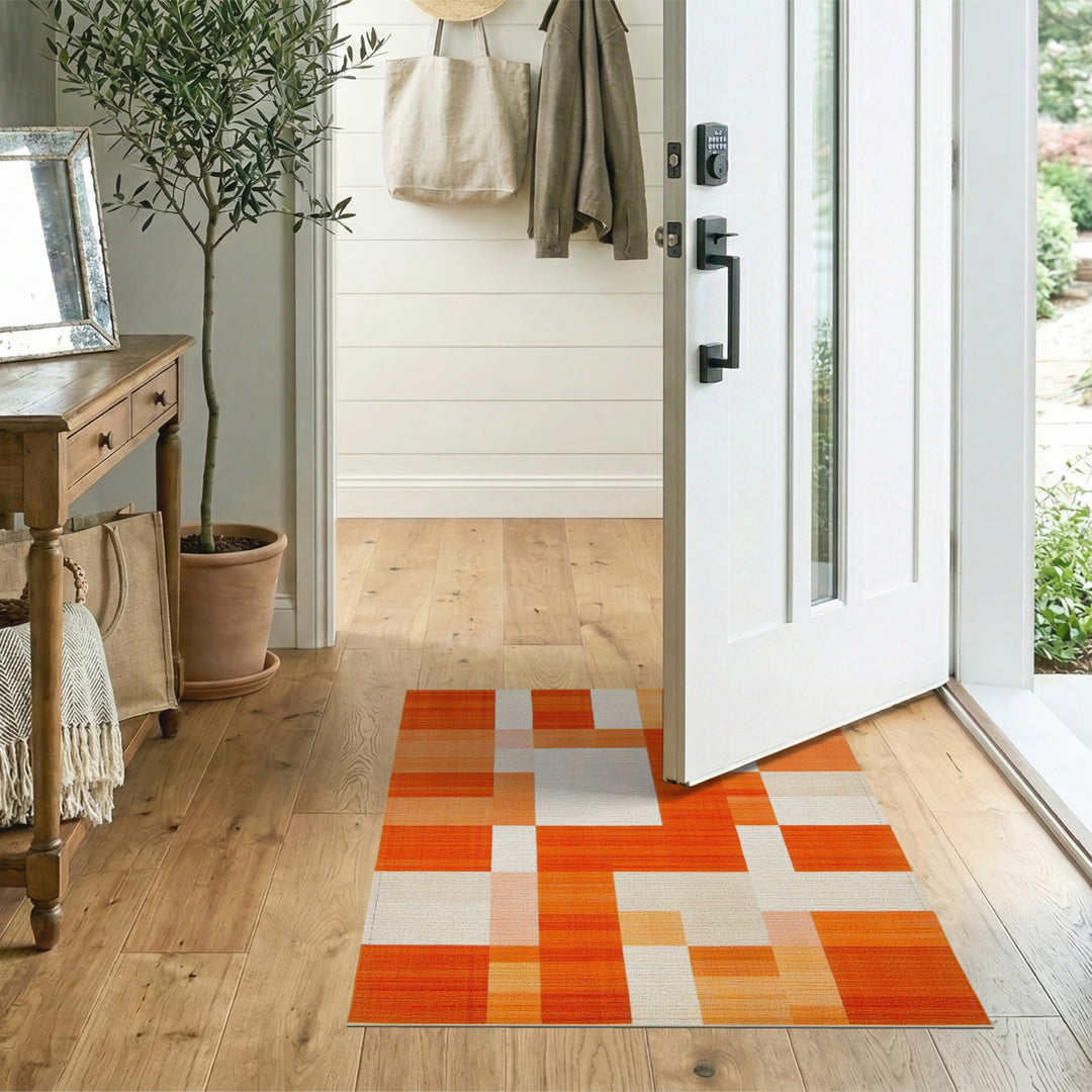 Vibrant Orange Vibrant Orange Geometric Area Rug