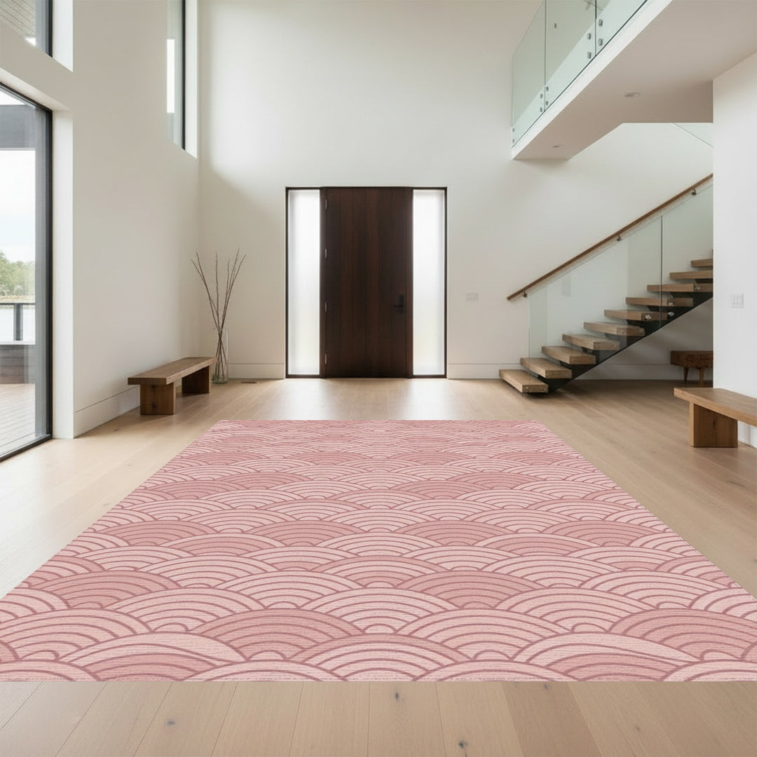 Serene Rose Geometric Waves Rug