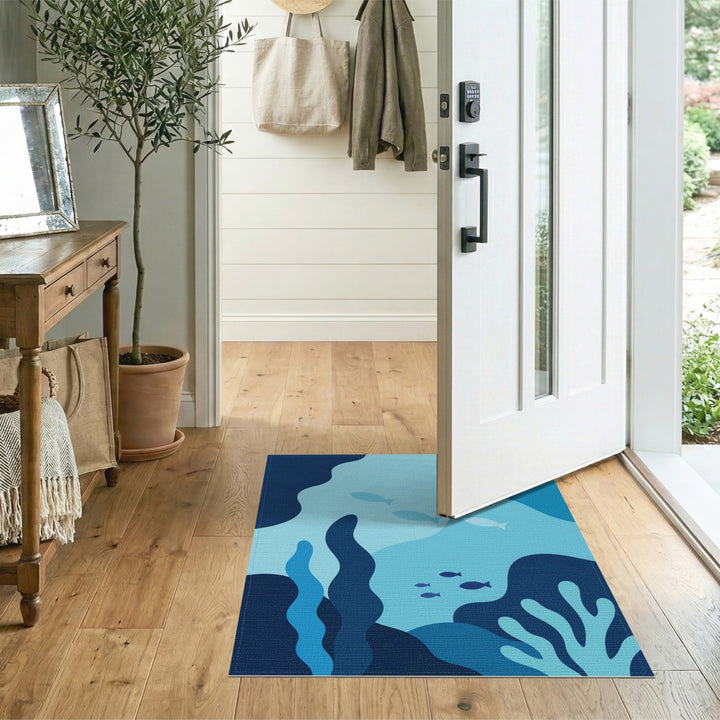 Blue and Teal Blue Teal Coastal Fish Area Rug
