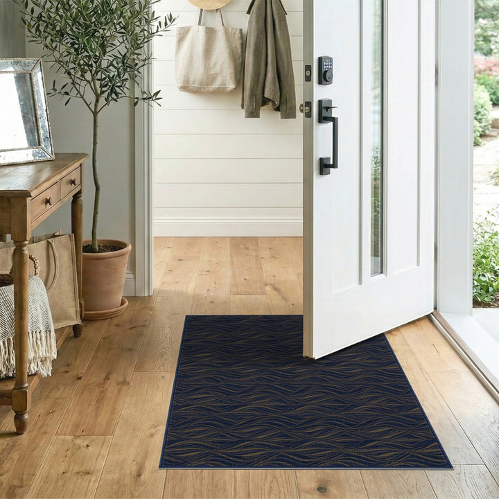 Navy Gold Wavy Wave Area Rug