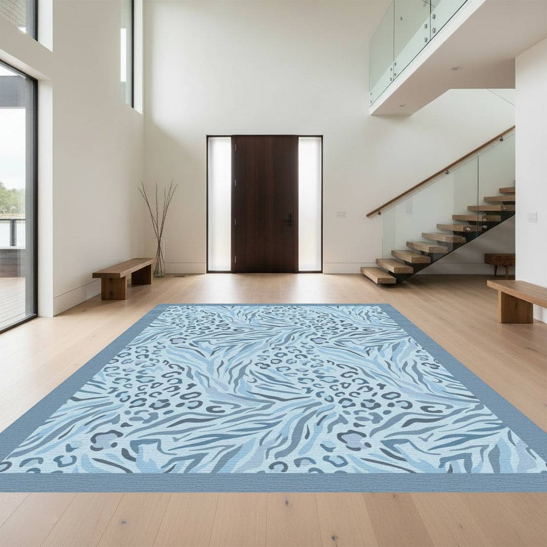 Serene Blue Mixed Animal Print Rug