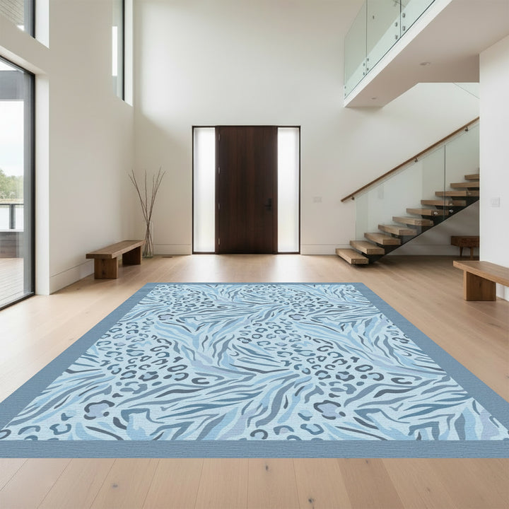 Serene Blue Mixed Animal Print Rug