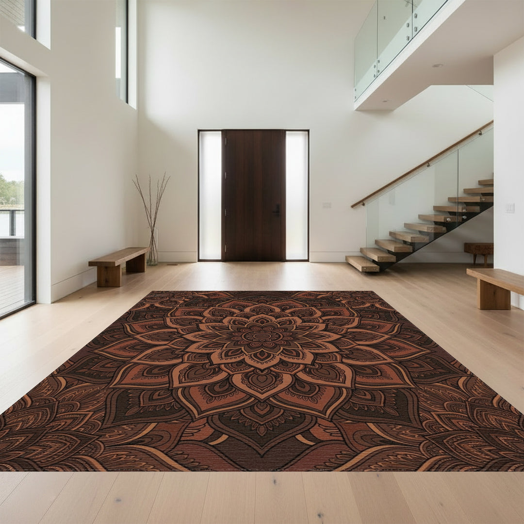 Rich Earth Tone Mandala Bloom Rug