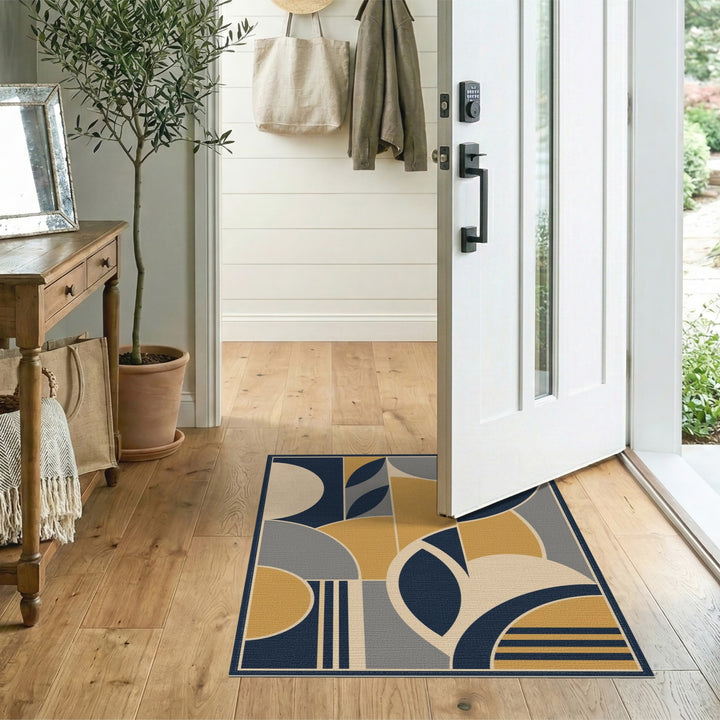 Multi-color and Patterns Navy Gold Geometric Modern Area Rug