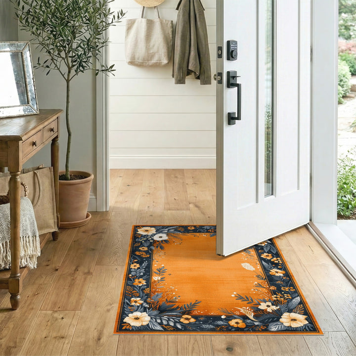 Orange Floral Vintage Area Rug