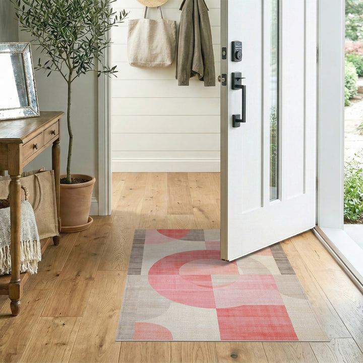 Pink Geometric Circles Area Rug