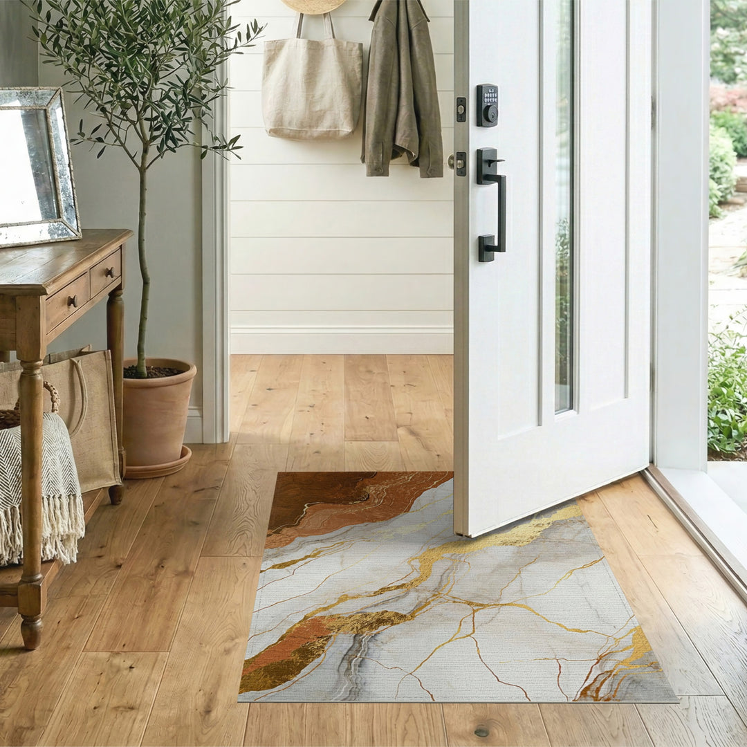 Brown Marble Gold Vein Area Rug