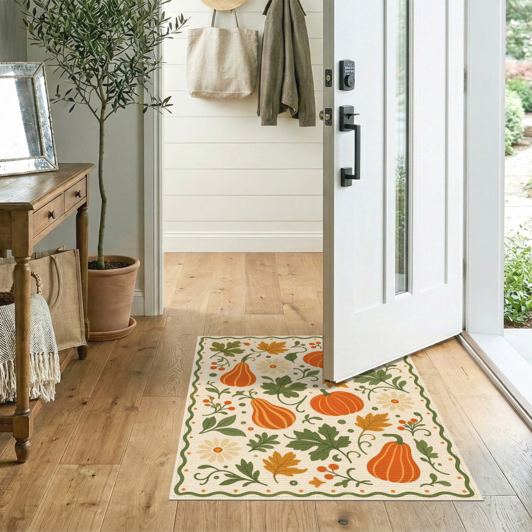 Fruit Pattern Multi-color and Patterns Autumn Pumpkin Harvest Area Rug