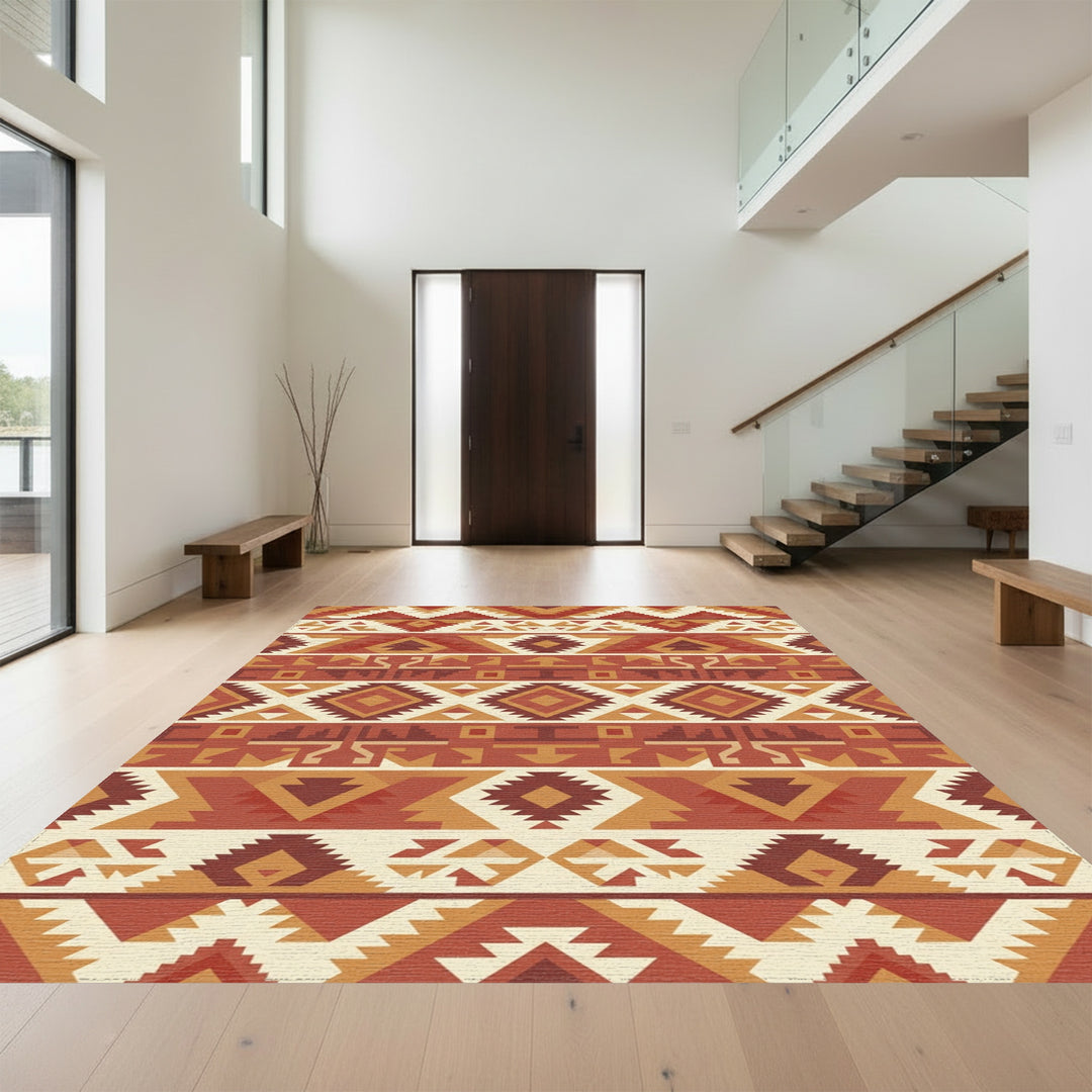 Terracotta Geometric Tribal Stripes Rug