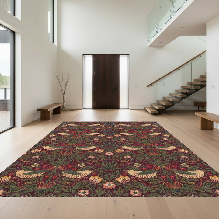 Burgundy Bird and Strawberry Garden Rug
