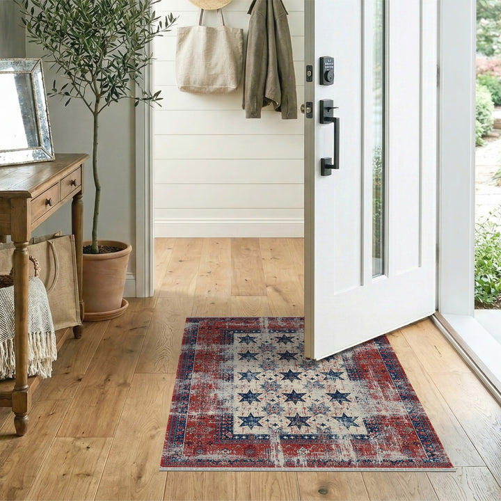 Red Distressed Patriotic Star Area Rug