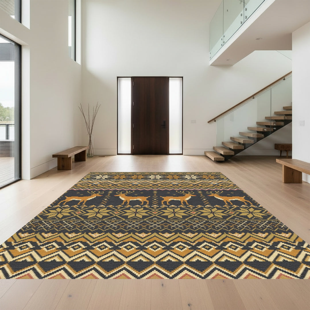 Golden Deer Geometric Nordic Sweater Inspired Rug