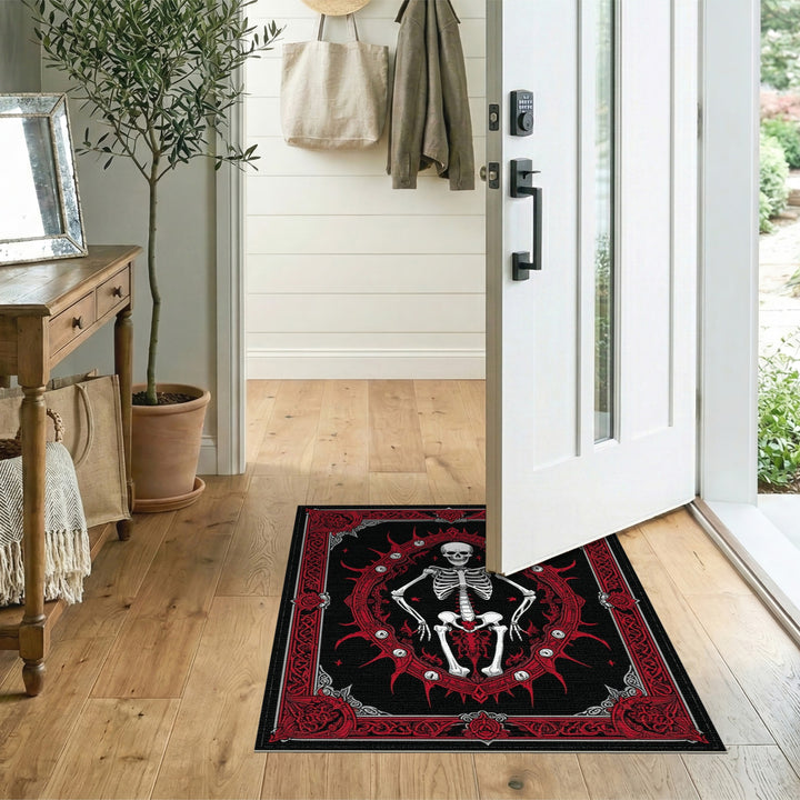 Red Skeleton Floral Area Rug