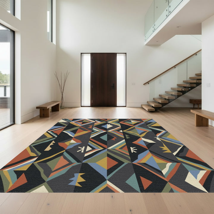 Earthy Tone Geometric Diamond Stripe Rug