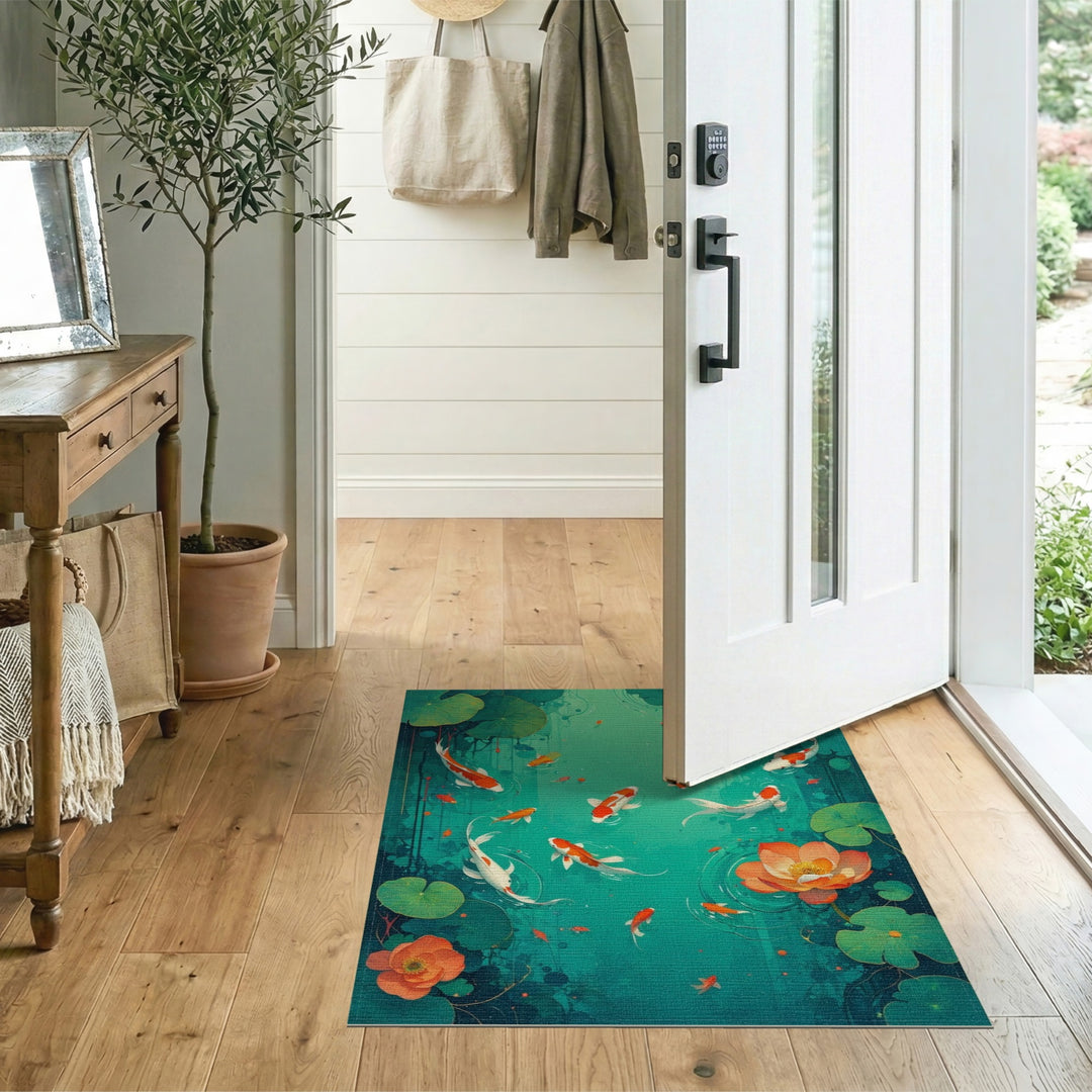 Teal Koi Lotus Pond Area Rug