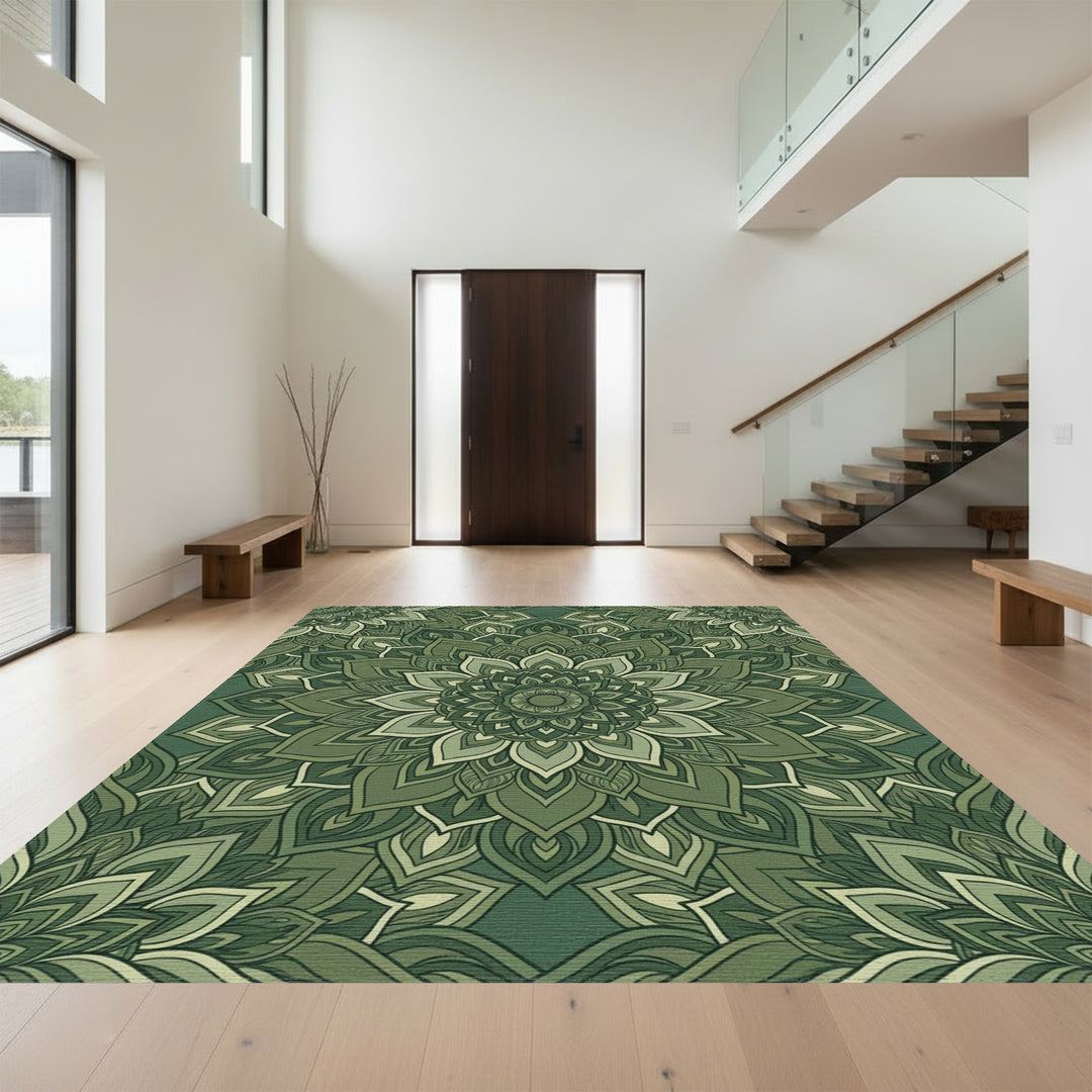 Forest Green Mandala Flower Rug
