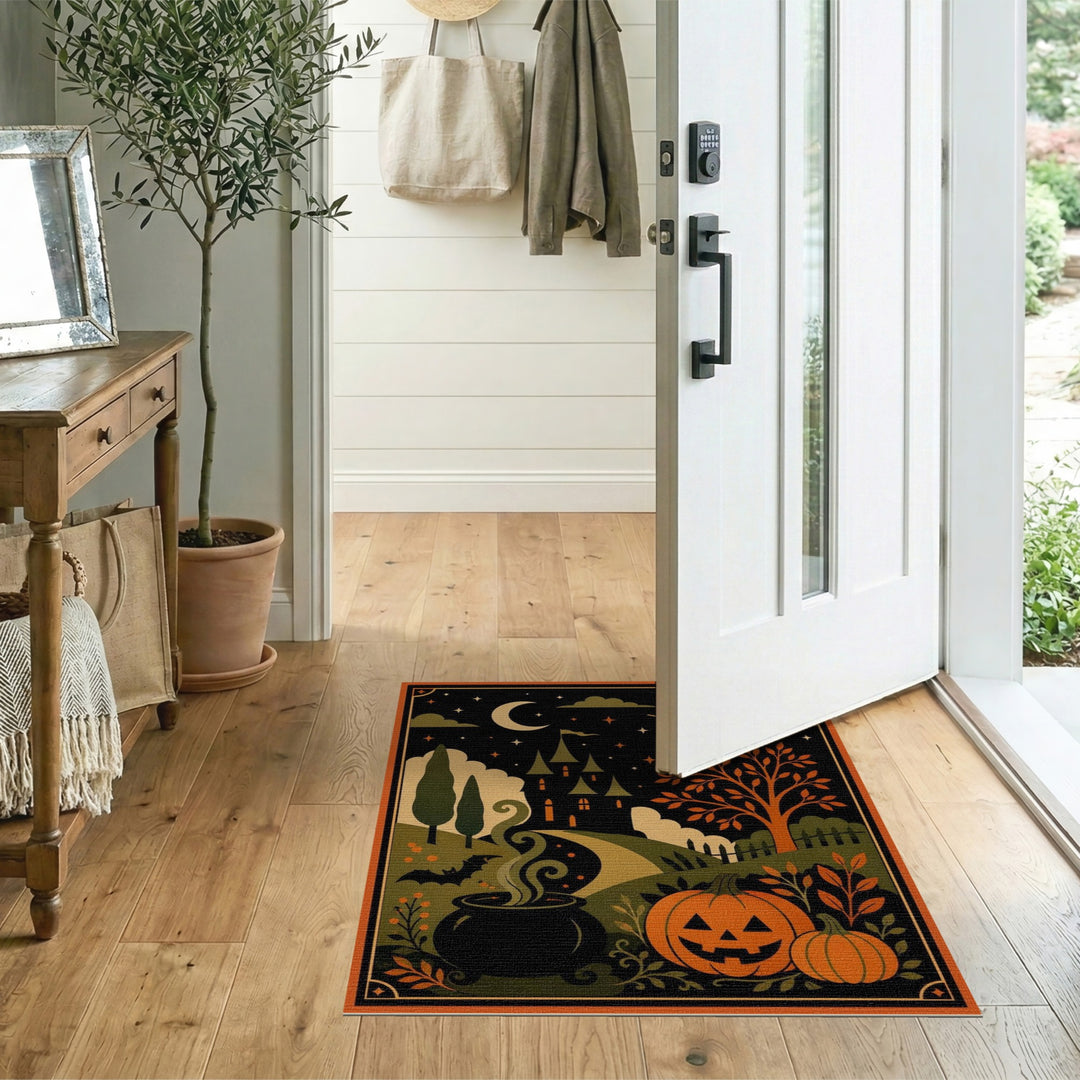 Halloween Witch Pumpkin Cauldron Area Rug