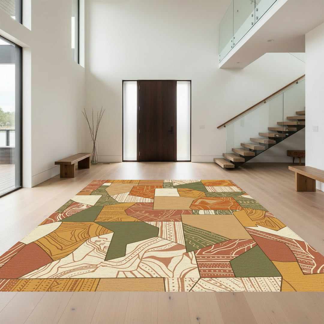 Earthy Tone Abstract Patchwork Collage Rug