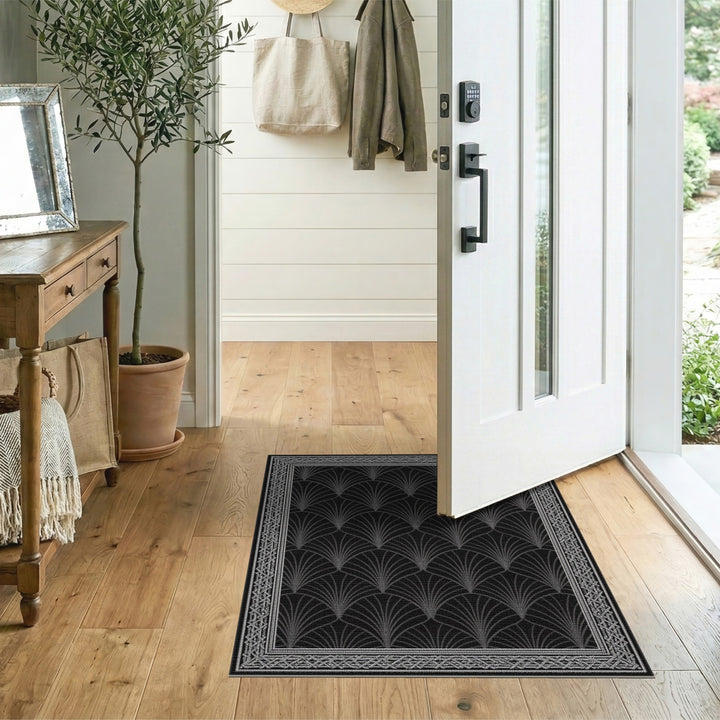Black White Geometric Fan Area Rug