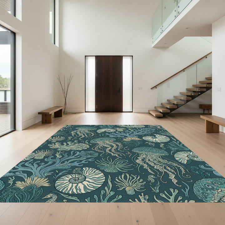 Oceanic Jellyfish Coral Nautilus Seascape Rug