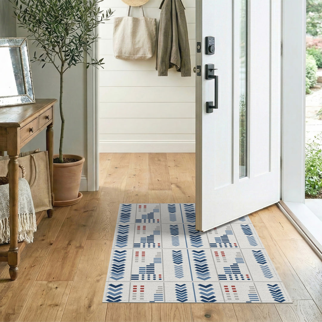 Blue Geometric Chevron Modern Area Rug