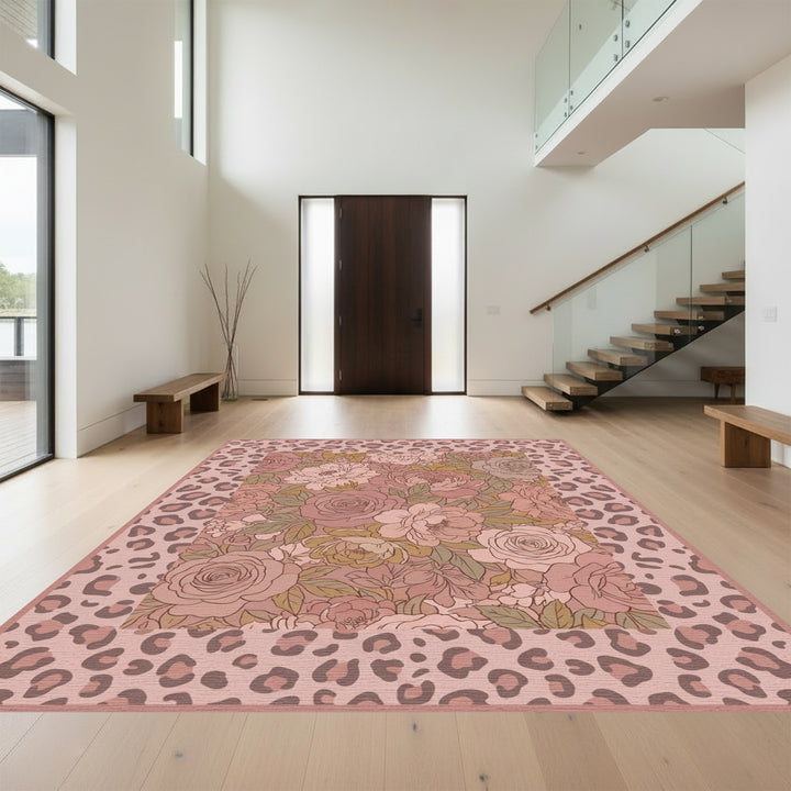 Blush Leopard Floral Garden Medley Rug