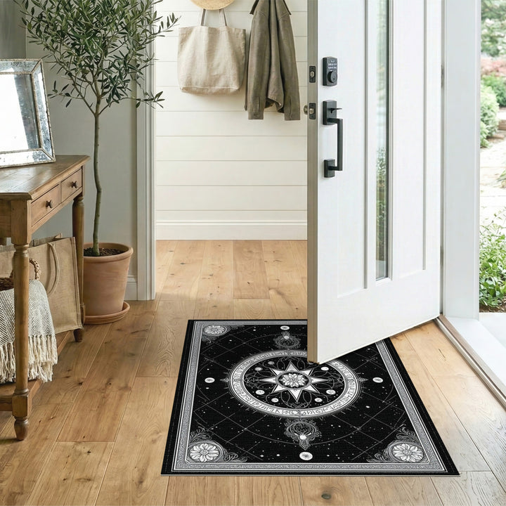 Celestial Star Medallion Black White Rug