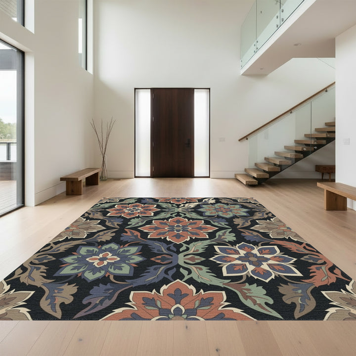 Ornate Terra Cotta Floral Arabesque Rug