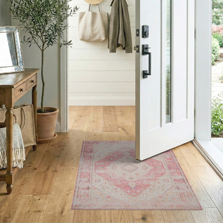 Pink Distressed Vintage Floral Area Rug