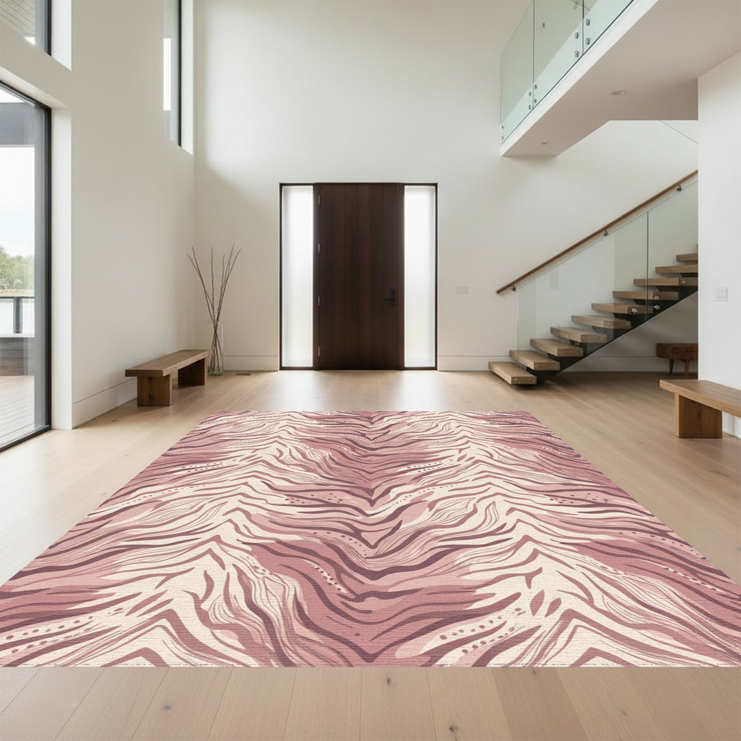 Blush Pink Zebra Stripe Waves Rug