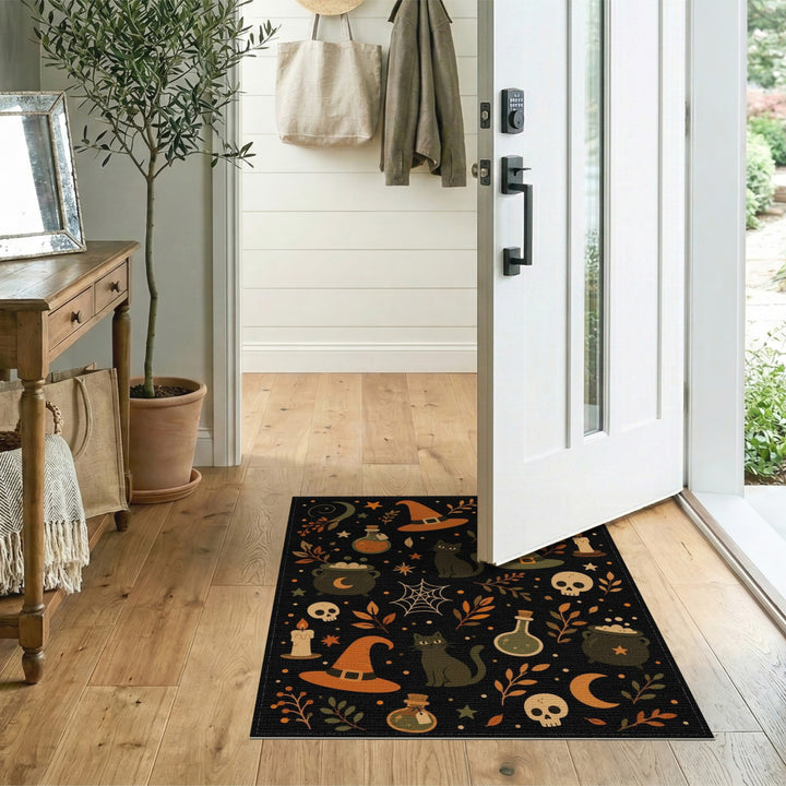 Spooky Black Cat Halloween Area Rug