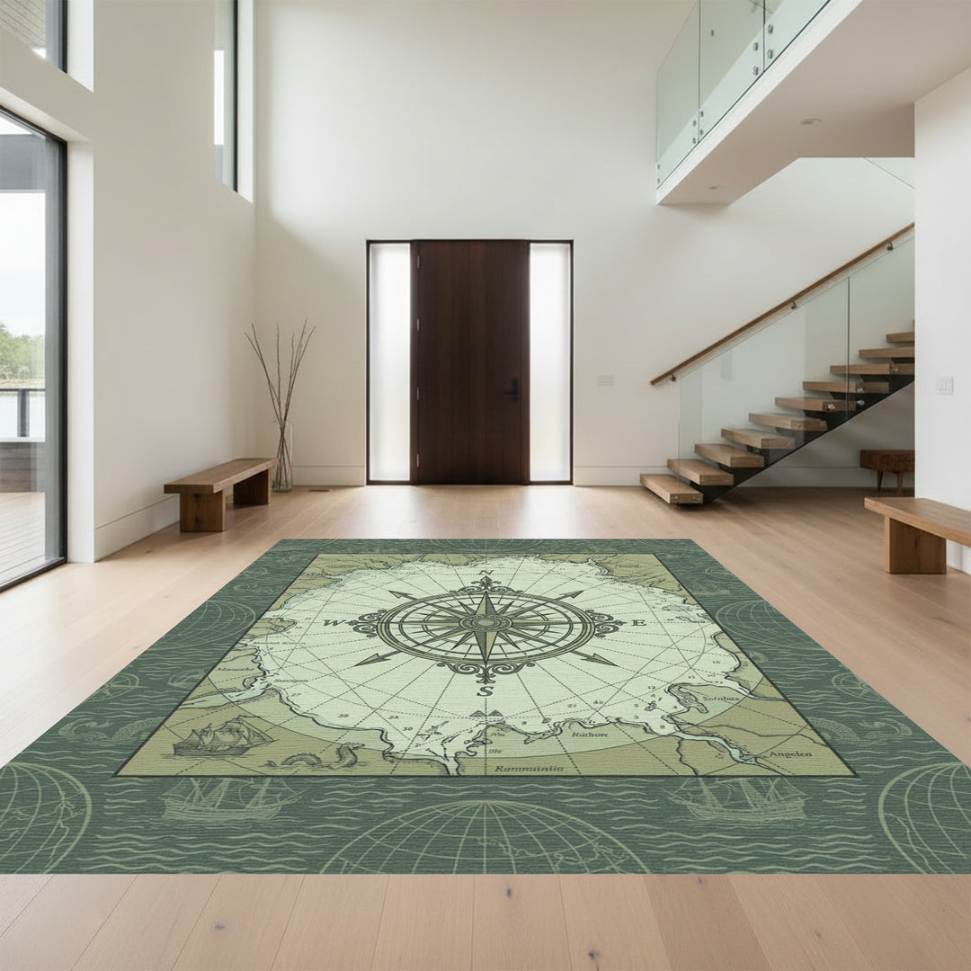 Nautical Old World Compass Chart Rug
