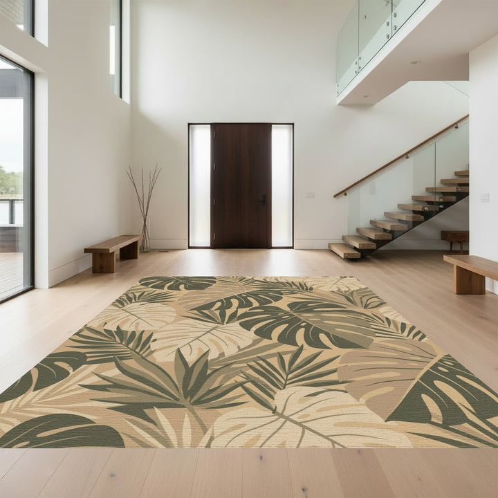 Earthy Tone Tropical Foliage Rug