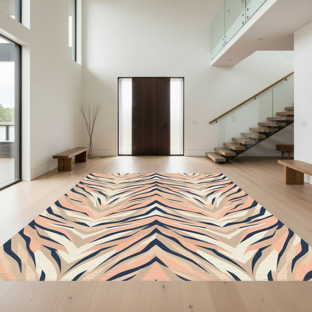Blush Tan Tiger Stripe Chevron Rug