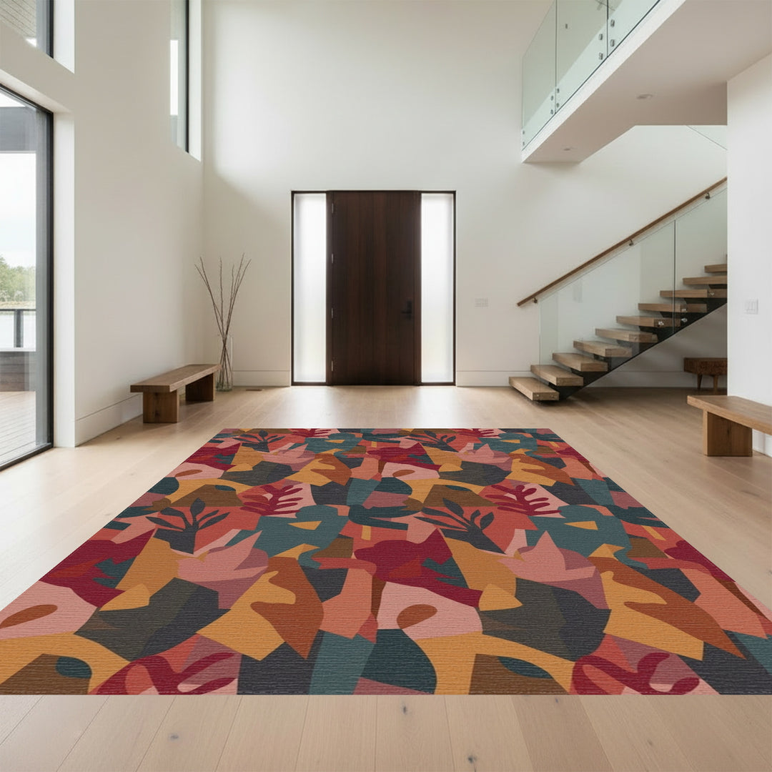 Terracotta Abstract Botanical Collage Rug