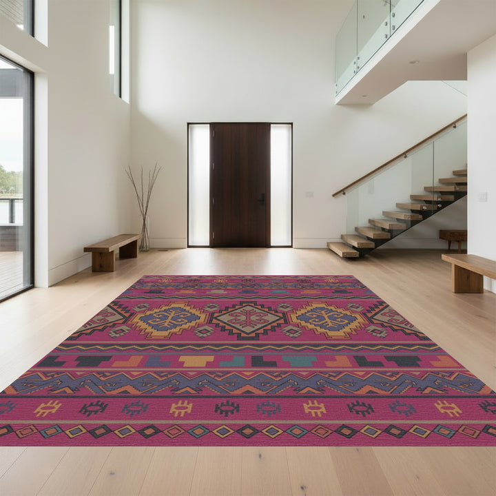 Crimson Geometric Tribal Medallion Rug