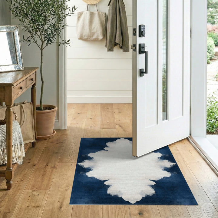 Navy Blue Abstract Medallion Rug