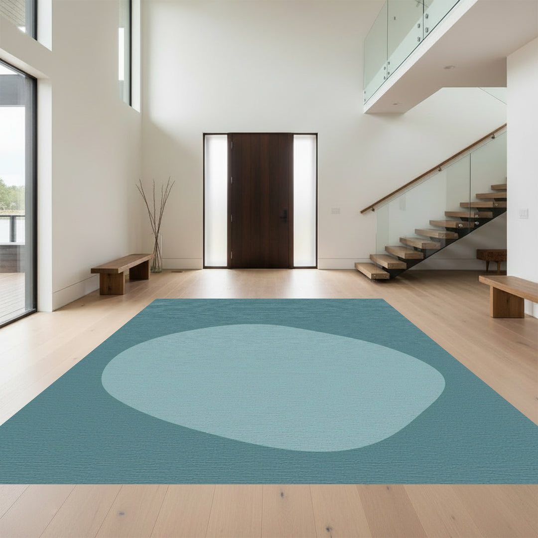 Teal Blue Organic Abstract Blob Rug